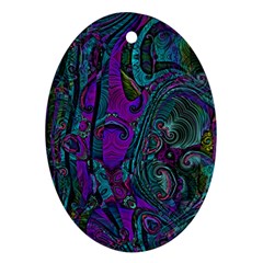 Purple Teal Abstract Jungle Print Pattern Oval Ornament (two Sides) by SpinnyChairDesigns