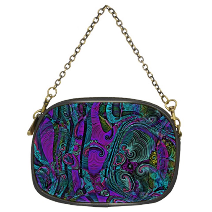 Purple Teal Abstract Jungle Print Pattern Chain Purse (Two Sides)