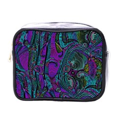 Purple Teal Abstract Jungle Print Pattern Mini Toiletries Bag (one Side) by SpinnyChairDesigns