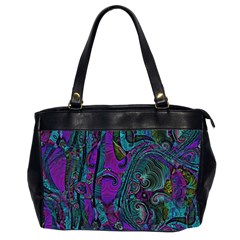 Purple Teal Abstract Jungle Print Pattern Oversize Office Handbag (2 Sides) by SpinnyChairDesigns