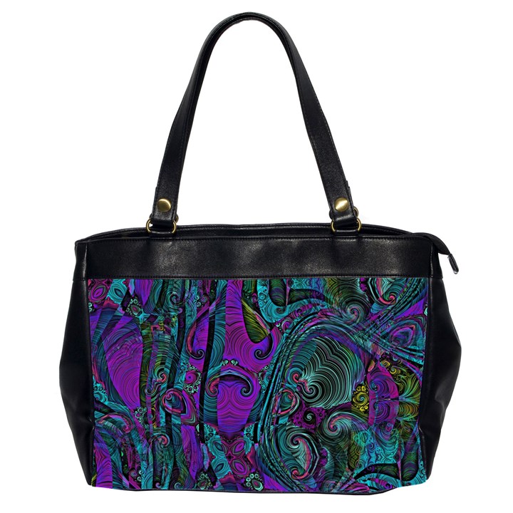 Purple Teal Abstract Jungle Print Pattern Oversize Office Handbag (2 Sides)