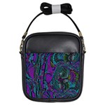 Purple Teal Abstract Jungle Print Pattern Girls Sling Bag Front