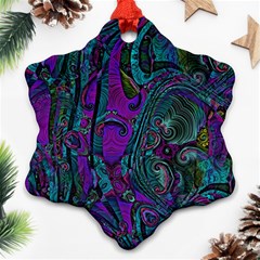 Purple Teal Abstract Jungle Print Pattern Ornament (snowflake) by SpinnyChairDesigns