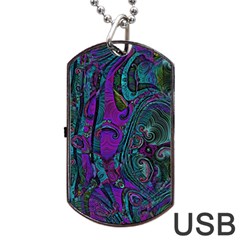 Purple Teal Abstract Jungle Print Pattern Dog Tag Usb Flash (two Sides) by SpinnyChairDesigns