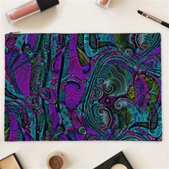 Purple Teal Abstract Jungle Print Pattern Cosmetic Bag (xxl) by SpinnyChairDesigns