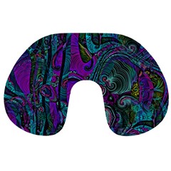 Purple Teal Abstract Jungle Print Pattern Travel Neck Pillow by SpinnyChairDesigns