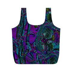 Purple Teal Abstract Jungle Print Pattern Full Print Recycle Bag (m) by SpinnyChairDesigns