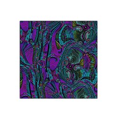 Purple Teal Abstract Jungle Print Pattern Satin Bandana Scarf by SpinnyChairDesigns