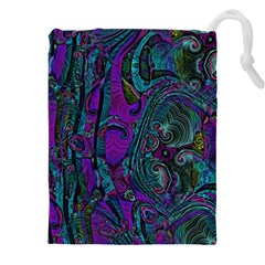 Purple Teal Abstract Jungle Print Pattern Drawstring Pouch (5xl) by SpinnyChairDesigns