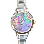 Pastel Marble Paint Swirl Pattern Round Italian Charm Watch Front