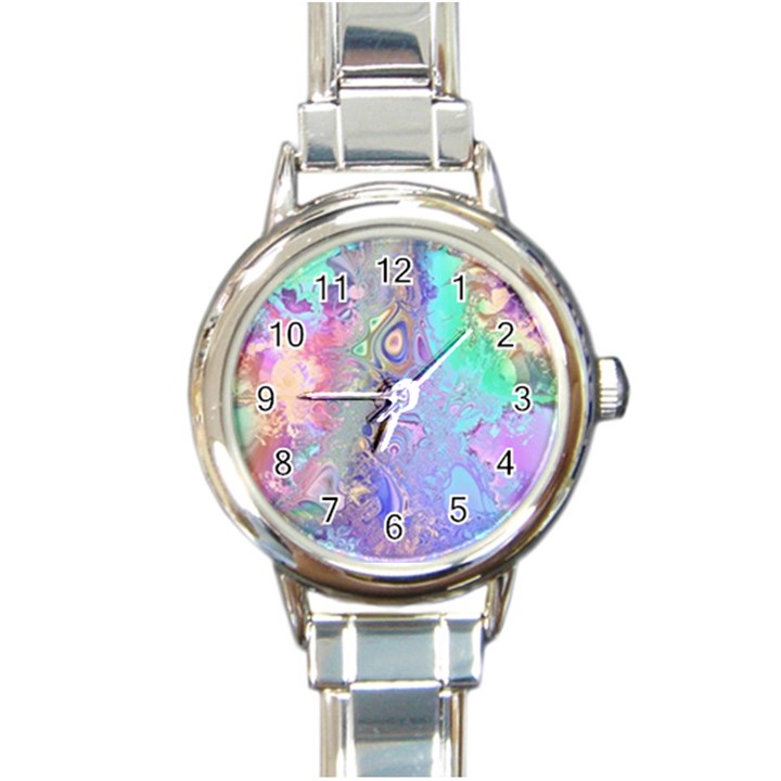 Pastel Marble Paint Swirl Pattern Round Italian Charm Watch