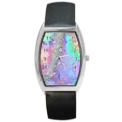 Pastel Marble Paint Swirl Pattern Barrel Style Metal Watch by SpinnyChairDesigns