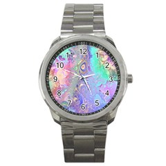 Pastel Marble Paint Swirl Pattern Sport Metal Watch by SpinnyChairDesigns