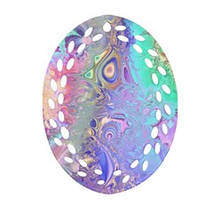 Pastel Marble Paint Swirl Pattern Oval Filigree Ornament (two Sides) by SpinnyChairDesigns