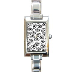 Black And White Cartoon Eyeballs Rectangle Italian Charm Watch by SpinnyChairDesigns