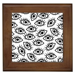 Black And White Cartoon Eyeballs Framed Tile by SpinnyChairDesigns