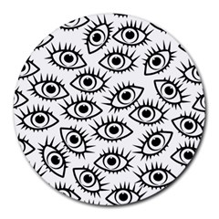 Black And White Cartoon Eyeballs Round Mousepads by SpinnyChairDesigns