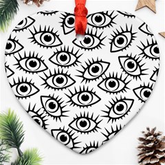 Black And White Cartoon Eyeballs Ornament (heart) by SpinnyChairDesigns