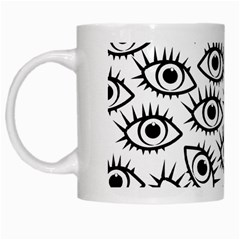 Black And White Cartoon Eyeballs White Mugs by SpinnyChairDesigns