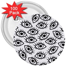 Black And White Cartoon Eyeballs 3  Buttons (100 Pack)  by SpinnyChairDesigns