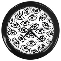 Black And White Cartoon Eyeballs Wall Clock (black) by SpinnyChairDesigns