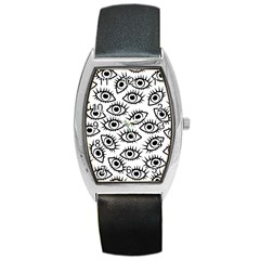 Black And White Cartoon Eyeballs Barrel Style Metal Watch by SpinnyChairDesigns