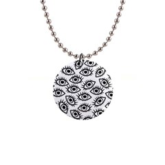 Black And White Cartoon Eyeballs 1  Button Necklace by SpinnyChairDesigns