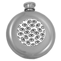 Black And White Cartoon Eyeballs Round Hip Flask (5 Oz) by SpinnyChairDesigns