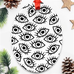 Black And White Cartoon Eyeballs Oval Ornament (two Sides) by SpinnyChairDesigns