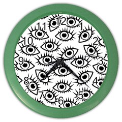 Black And White Cartoon Eyeballs Color Wall Clock by SpinnyChairDesigns