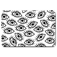 Black And White Cartoon Eyeballs Large Doormat  by SpinnyChairDesigns