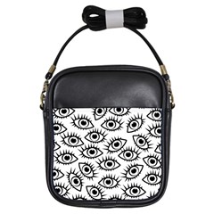 Black And White Cartoon Eyeballs Girls Sling Bag by SpinnyChairDesigns