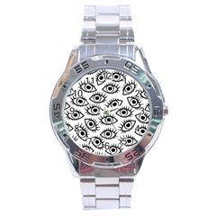 Black And White Cartoon Eyeballs Stainless Steel Analogue Watch by SpinnyChairDesigns