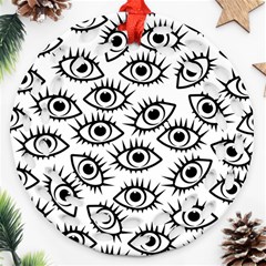 Black And White Cartoon Eyeballs Ornament (round Filigree) by SpinnyChairDesigns