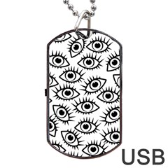 Black And White Cartoon Eyeballs Dog Tag Usb Flash (one Side) by SpinnyChairDesigns