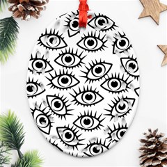 Black And White Cartoon Eyeballs Oval Filigree Ornament (two Sides) by SpinnyChairDesigns