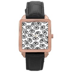 Black And White Cartoon Eyeballs Rose Gold Leather Watch  by SpinnyChairDesigns