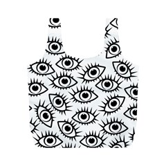 Black And White Cartoon Eyeballs Full Print Recycle Bag (m) by SpinnyChairDesigns