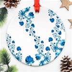 Abstract Blue Flowers on White Ornament (Round) Front