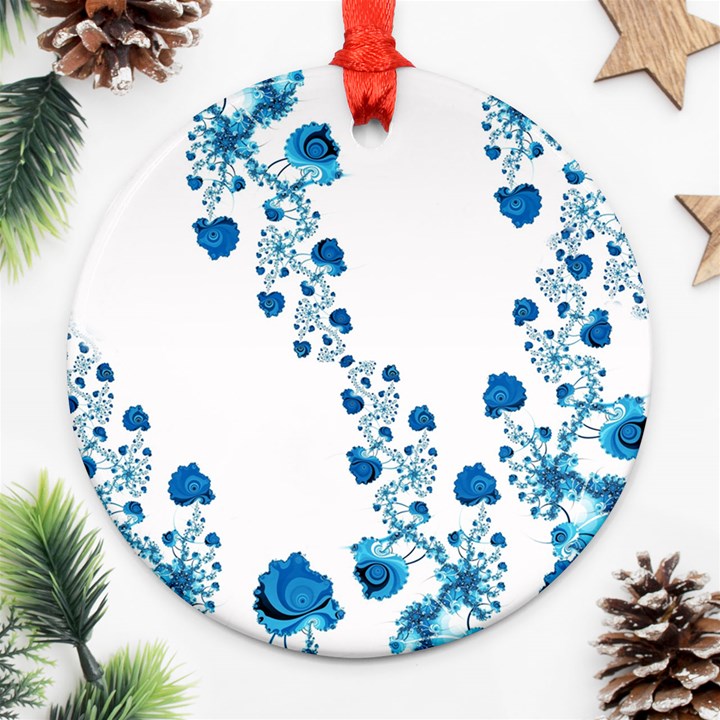 Abstract Blue Flowers on White Ornament (Round)