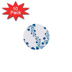 Abstract Blue Flowers On White 1  Mini Buttons (10 Pack)  by SpinnyChairDesigns