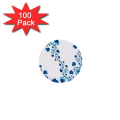 Abstract Blue Flowers On White 1  Mini Buttons (100 Pack)  by SpinnyChairDesigns