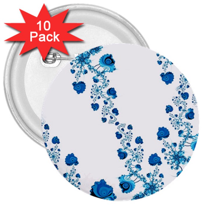 Abstract Blue Flowers on White 3  Buttons (10 pack) 