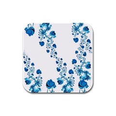 Abstract Blue Flowers On White Rubber Square Coaster (4 Pack)  by SpinnyChairDesigns