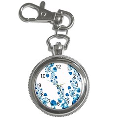 Abstract Blue Flowers On White Key Chain Watches by SpinnyChairDesigns