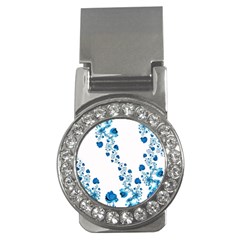 Abstract Blue Flowers On White Money Clips (cz) 