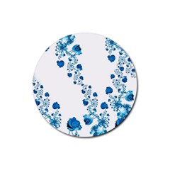 Abstract Blue Flowers On White Rubber Coaster (round)  by SpinnyChairDesigns