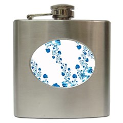 Abstract Blue Flowers On White Hip Flask (6 Oz) by SpinnyChairDesigns