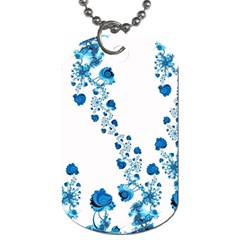 Abstract Blue Flowers On White Dog Tag (two Sides) by SpinnyChairDesigns