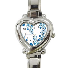 Abstract Blue Flowers On White Heart Italian Charm Watch by SpinnyChairDesigns